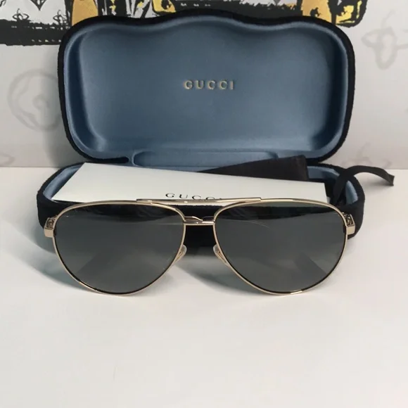 ✨ Brand New Gucci GG0137S 002 Aviator Sunglasses – Gold Frame with Grey Lenses ✨ - Picture 13 of 13
